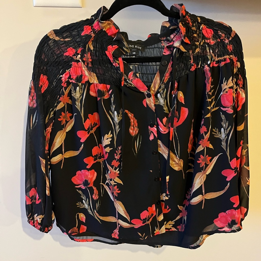 YUMI KIM - black floral blouse (XS)
